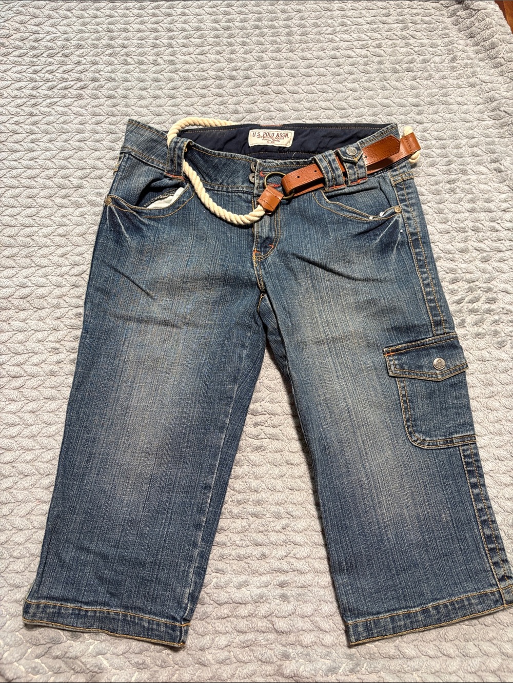 Vintage Y2K U.S. Polo Assn Belted Denim Cargo Capris Size 9/10